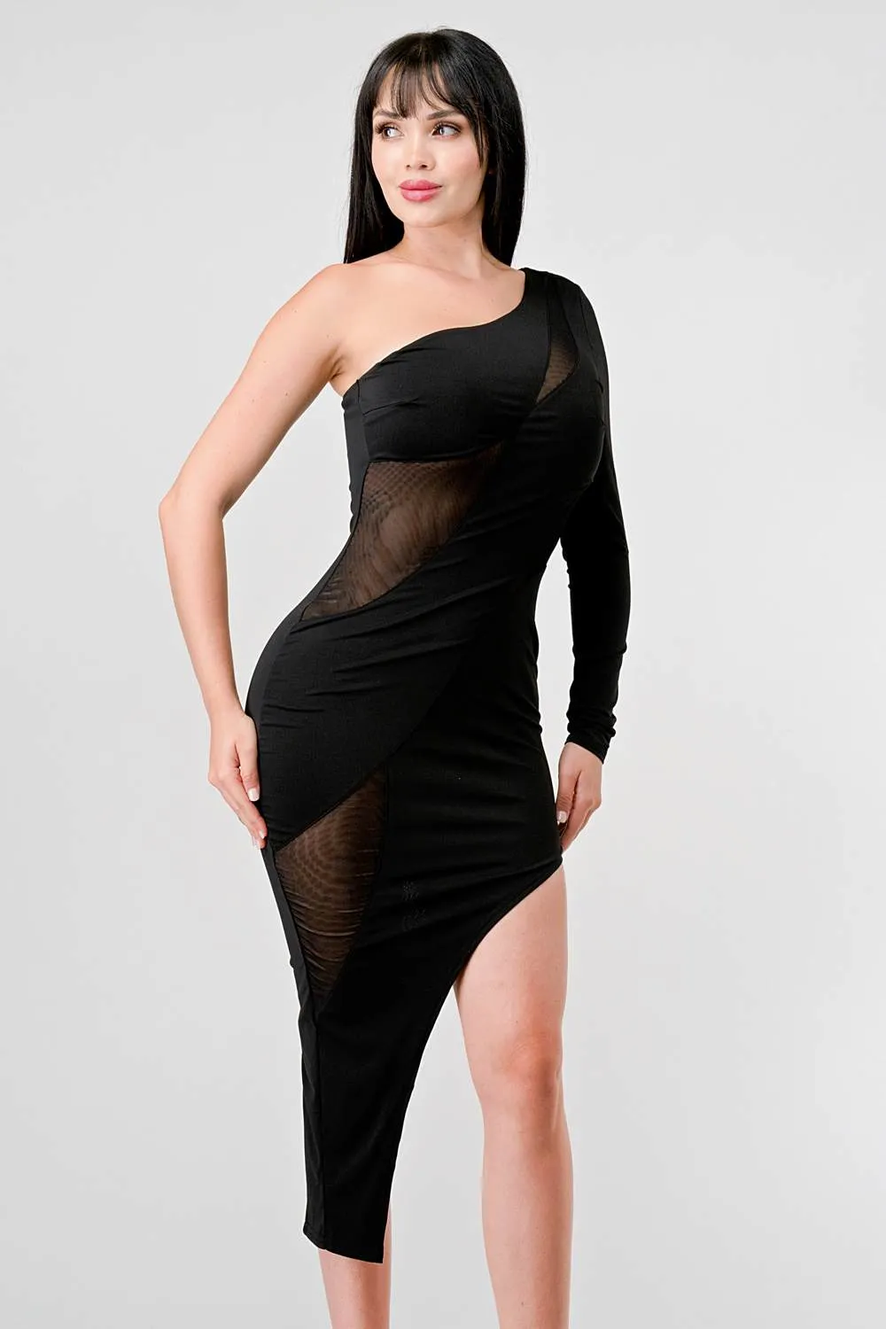 SEXY ITY ONE SHOULDER SEMI SHEER ASYMMETRIC DRESS sold by privy product image thumbnail 4