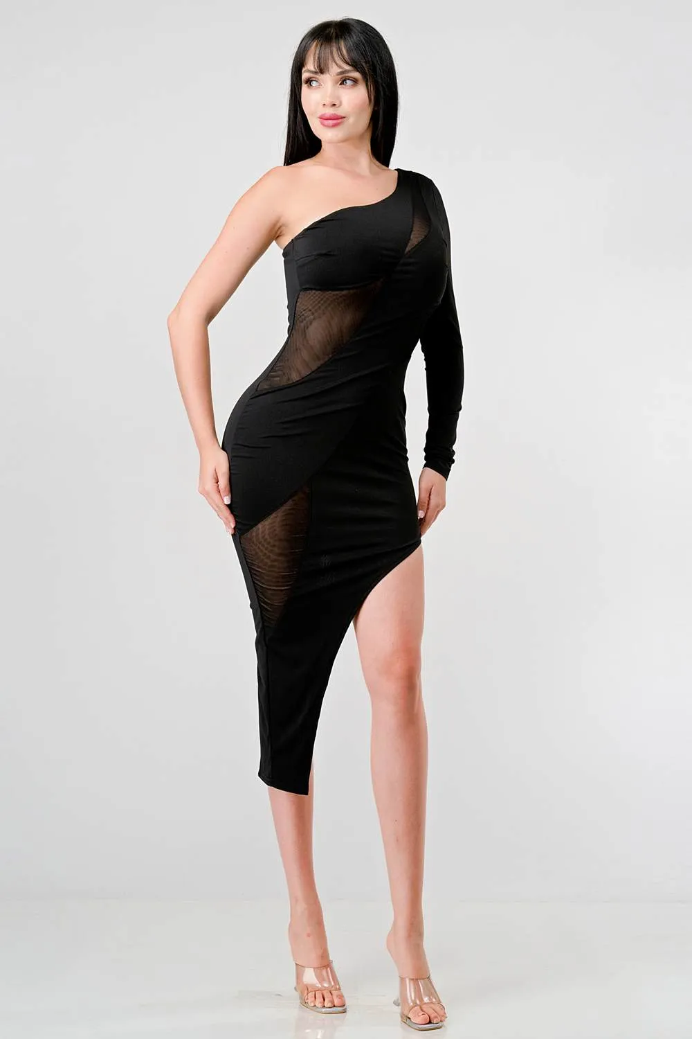SEXY ITY ONE SHOULDER SEMI SHEER ASYMMETRIC DRESS sold by privy product image thumbnail 5