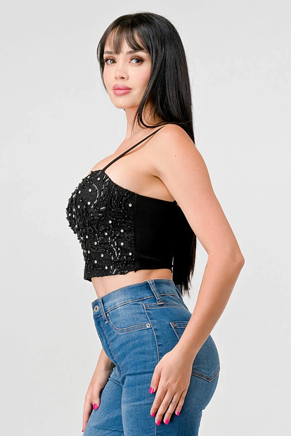 RHINESTONES EMBROIDERY LACE SWEETHEART BUSTIER TOP sold by privy product image thumbnail 3