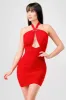 LUXE SEXY MESH HALTER GOLD BELT CUTOUT MINI DRESS sold by privy