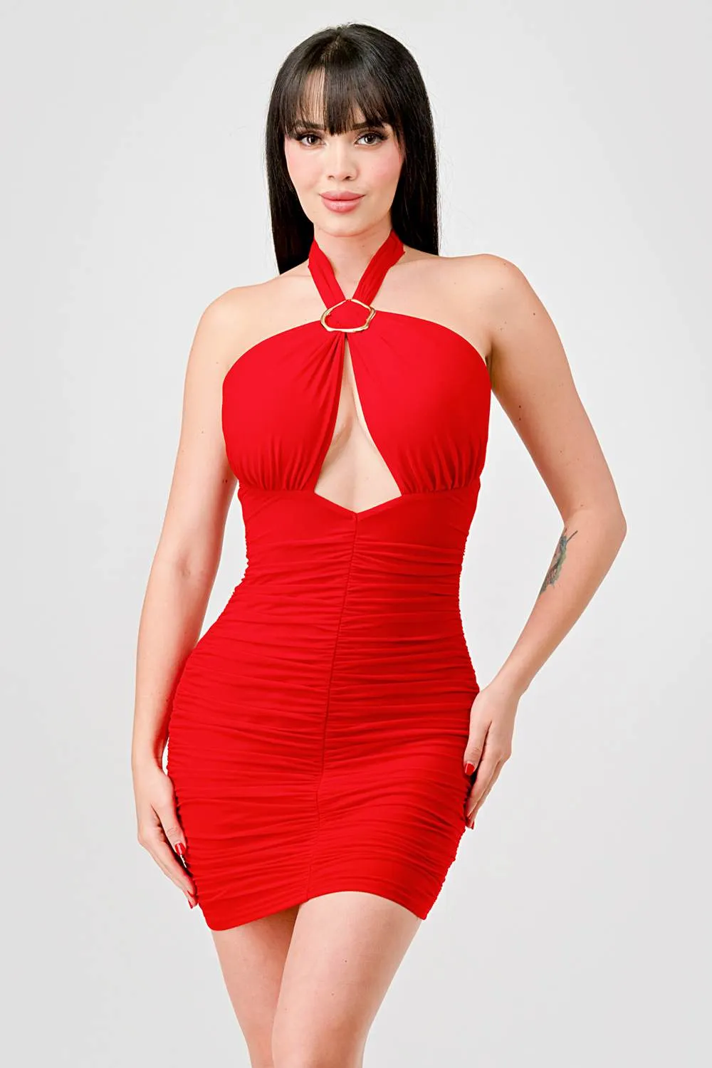 LUXE SEXY MESH HALTER GOLD BELT CUTOUT MINI DRESS sold by privy product image thumbnail 2