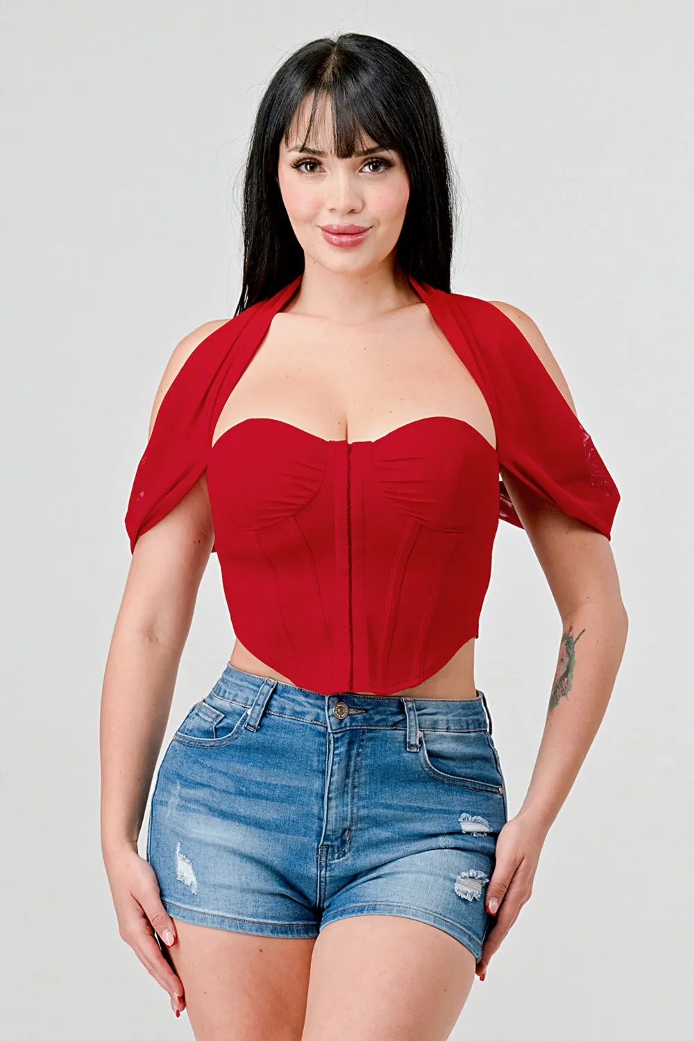 PT43407S / CREPE SWEETHEART NECKLINE CORSET CROP TOP sold by privy