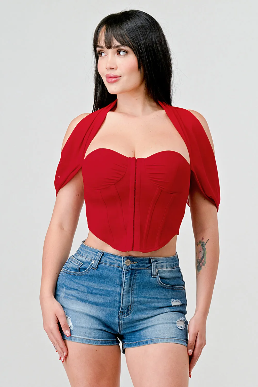 PT43407S / CREPE SWEETHEART NECKLINE CORSET CROP TOP sold by privy product image thumbnail 4