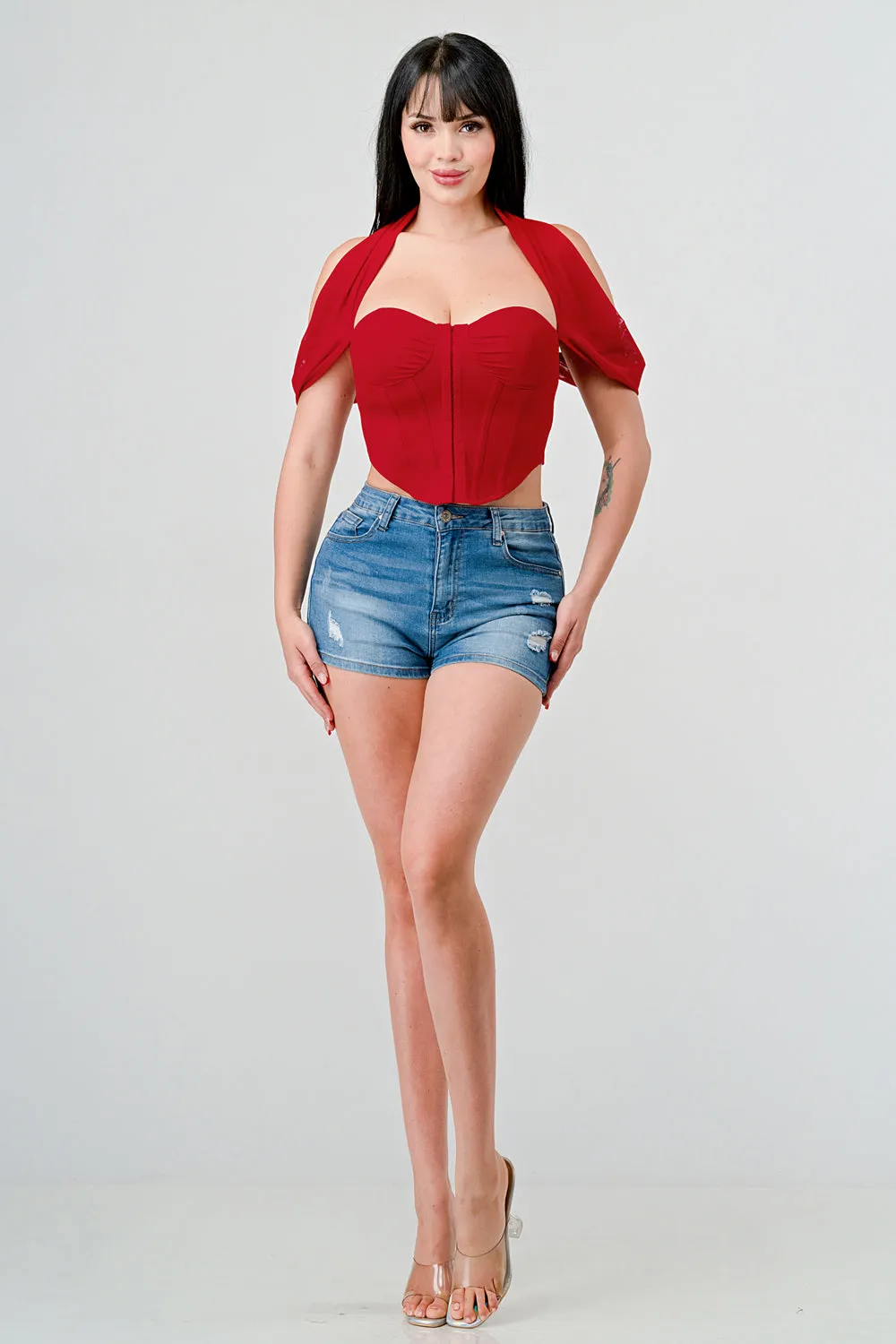 PT43407S / CREPE SWEETHEART NECKLINE CORSET CROP TOP sold by privy product image thumbnail 5