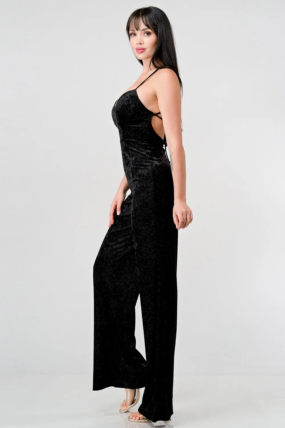 CHIC VELVET GLITTER CROSSED BACK JUMPSUIT sold by privy product image thumbnail 3