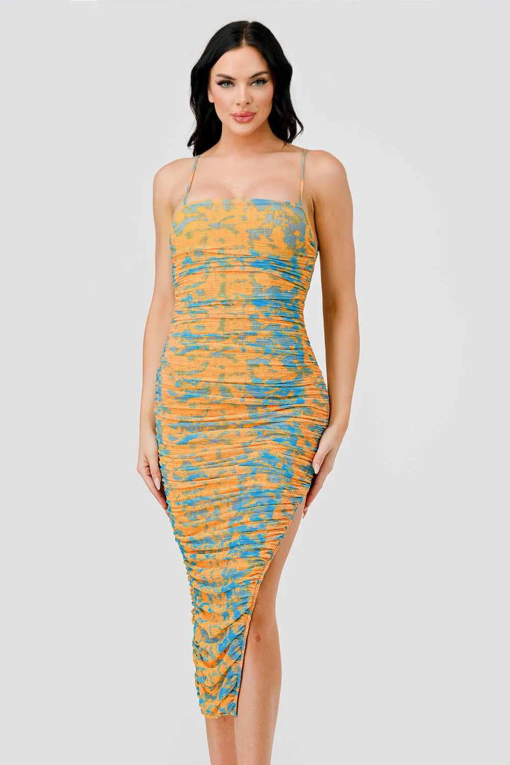 ABSTRACT TEXTURED MESH PRINT SLITTED MIDI DRESS sold by privy product image thumbnail 2