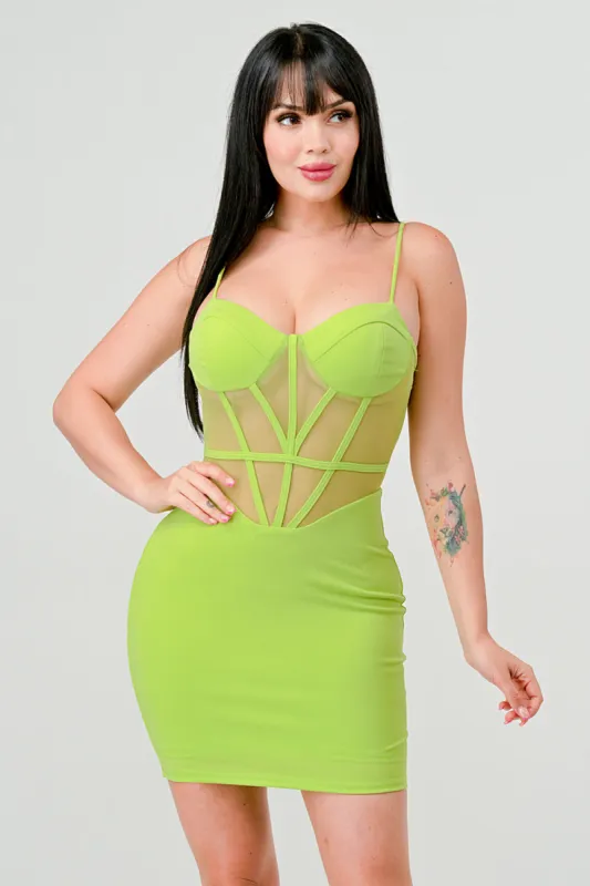 SEXY CREPE SHEER MESH BODICE BODYCON MINI DRESS sold by privy