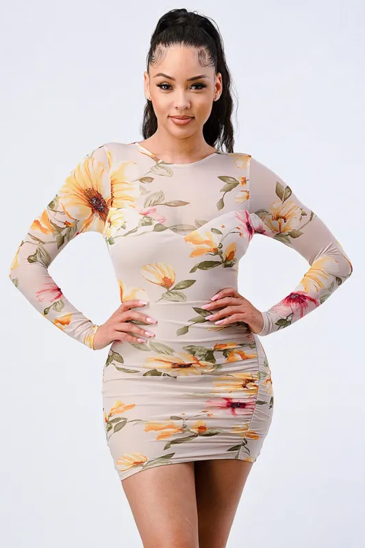 PD72428N-W / FLORAL MESH MULTI FABRIC BODYCON MINI DRESS sold by privy