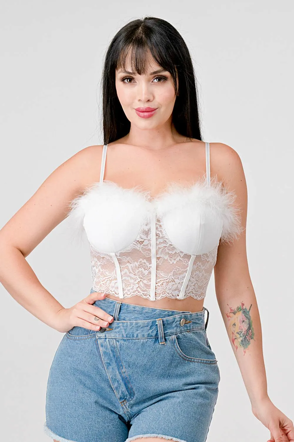 SEXY TECHNO CREPE SHEER LACE FLUFF BUSTIER TOP sold by privy
