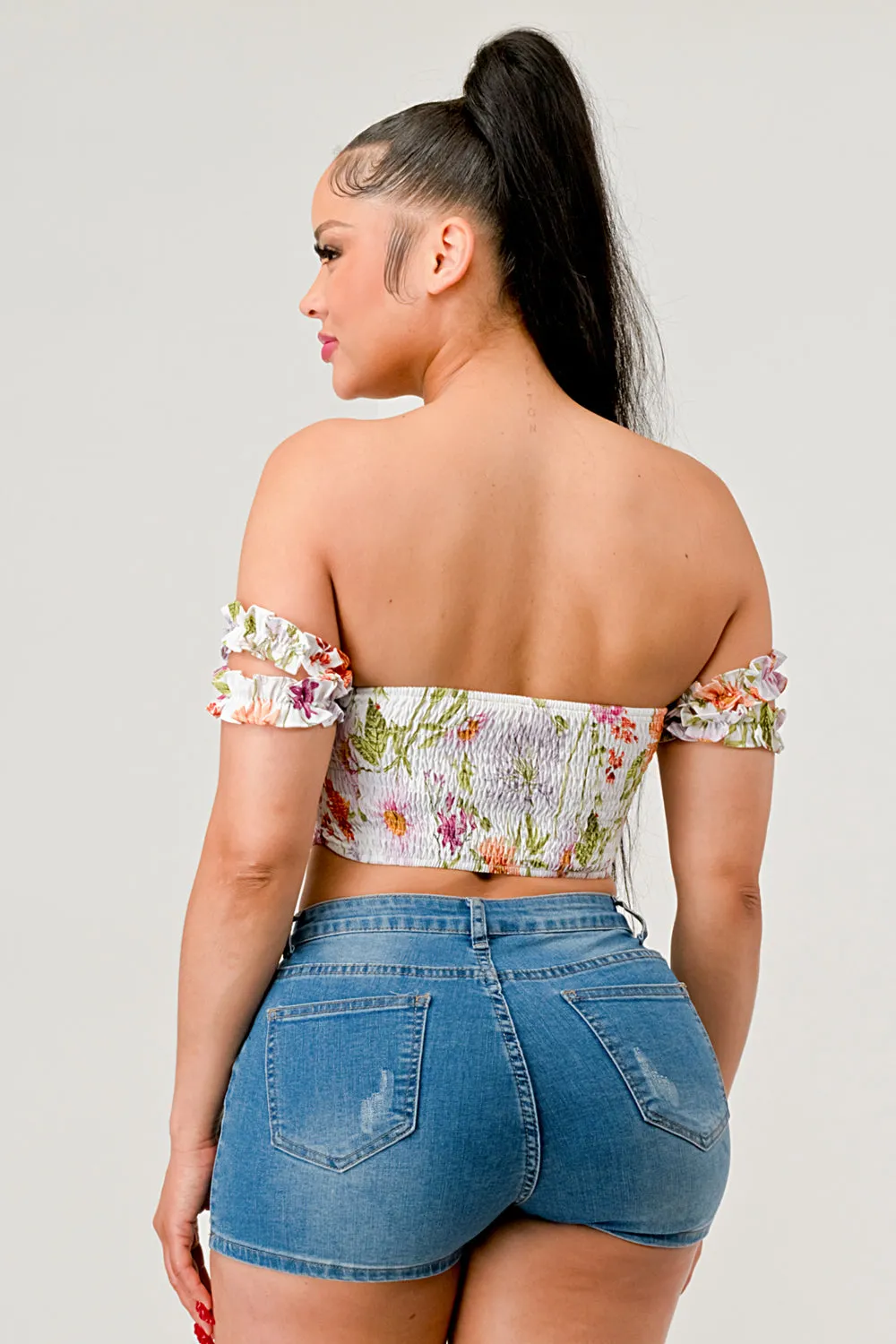 FLORAL SWEETHEART OFF SHOULDER V-SHAPE BUSTIER TOP sold by privy product image thumbnail 4