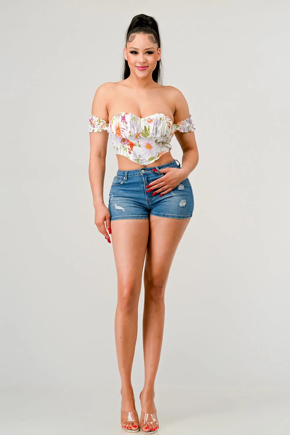 FLORAL SWEETHEART OFF SHOULDER V-SHAPE BUSTIER TOP sold by privy product image thumbnail 5