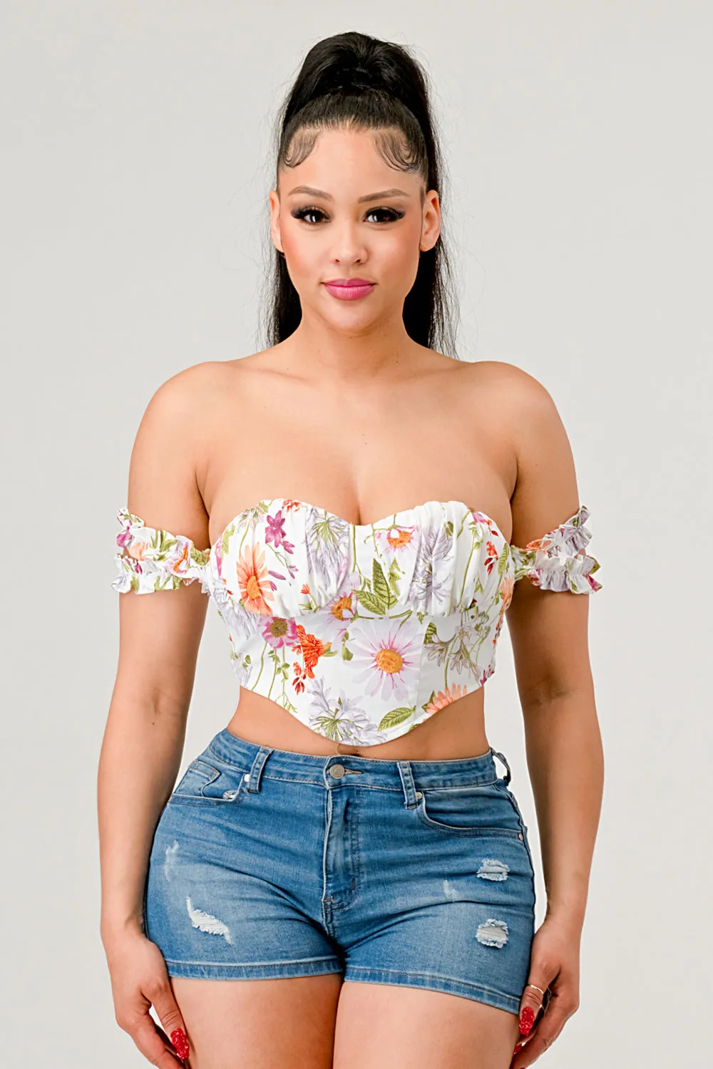 FLORAL SWEETHEART OFF SHOULDER V-SHAPE BUSTIER TOP sold by privy product image thumbnail 2