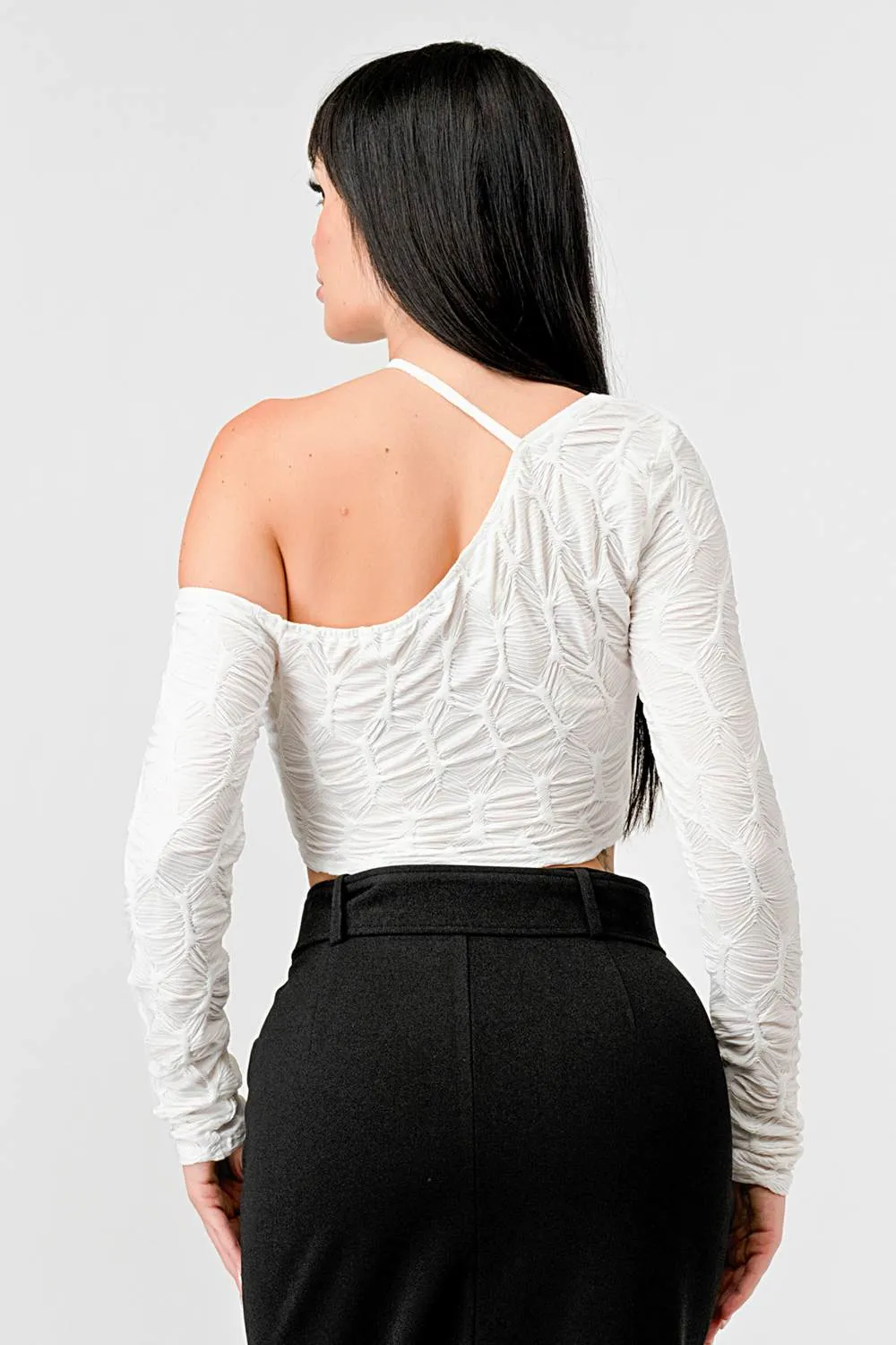 LUXE ASYMMETRIC COLD SHOULDER CROP TOP sold by privy product image thumbnail 4
