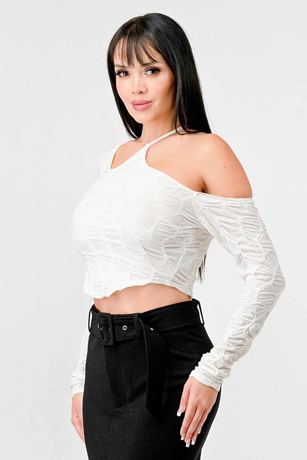 LUXE ASYMMETRIC COLD SHOULDER CROP TOP sold by privy product image thumbnail 3