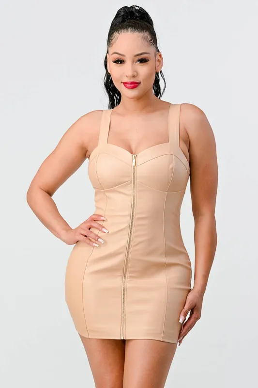 SEXY PU ZIPUP PLEATHER BODYCON MINI DRESS sold by privy