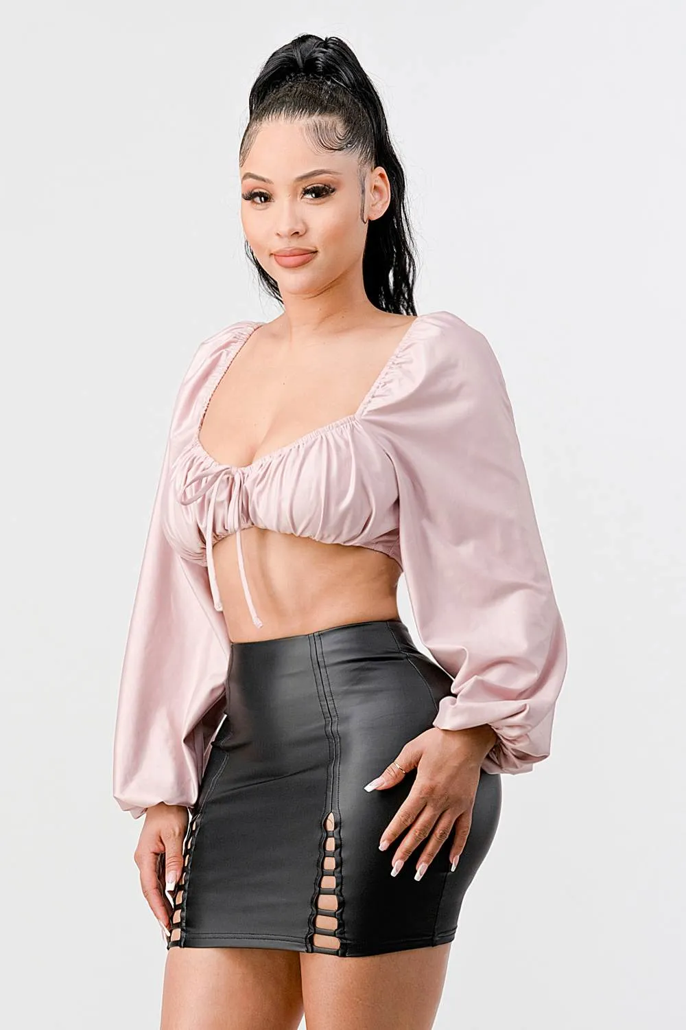 LUX COATING RUCHED SQUARE NECK CROP TOP sold by privy product image thumbnail 2