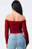 CUT-OUT RUCHED OFF SHOULDER CROPPED TOP sold by privy