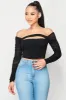 CUT-OUT RUCHED OFF SHOULDER CROPPED TOP sold by privy
