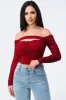 CUT-OUT RUCHED OFF SHOULDER CROPPED TOP sold by privy