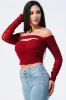 CUT-OUT RUCHED OFF SHOULDER CROPPED TOP sold by privy