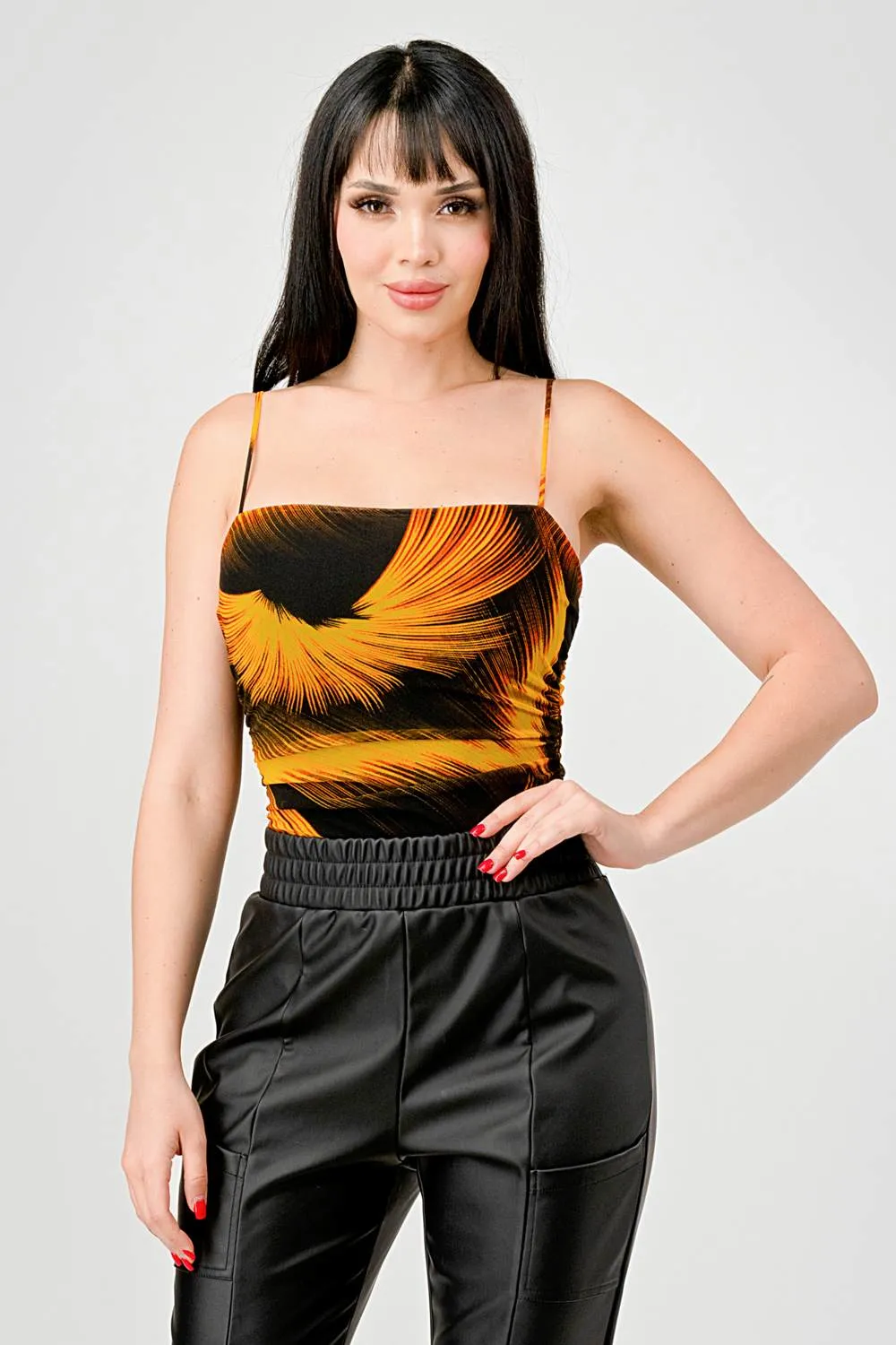 SEXY ABSTRACT PRINT MESH SLEEVELESS BODYSUIT TOP sold by privy