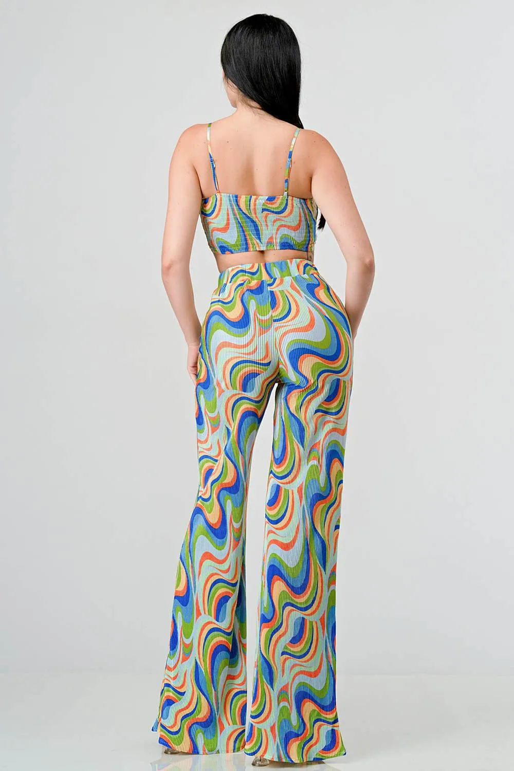 SHINY MULTI COLOR WAVY PRINTED TOP AND PANTS SET sold by privy product image thumbnail 4