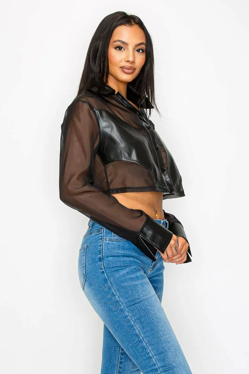 CHIC ORGANZA SEE-THRU PLEATHER DETAIL CROPPED TOP sold by privy product image thumbnail 3