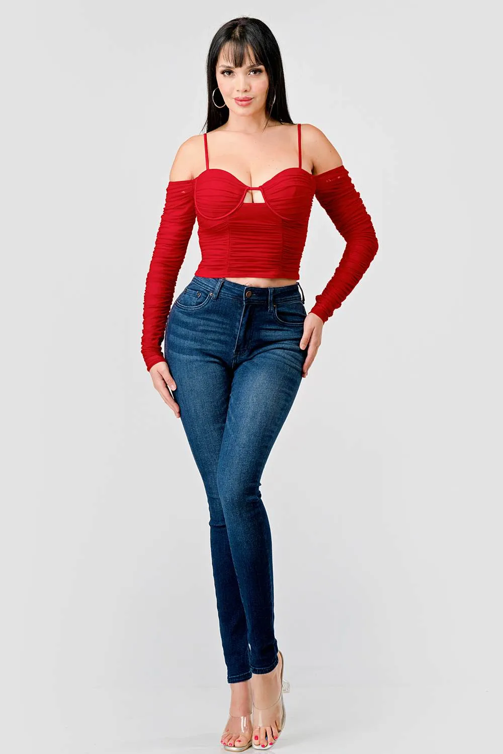 LUXE MESH SWEETHEART KEYHOLE COLD SHOULDER TOP sold by privy product image thumbnail 4