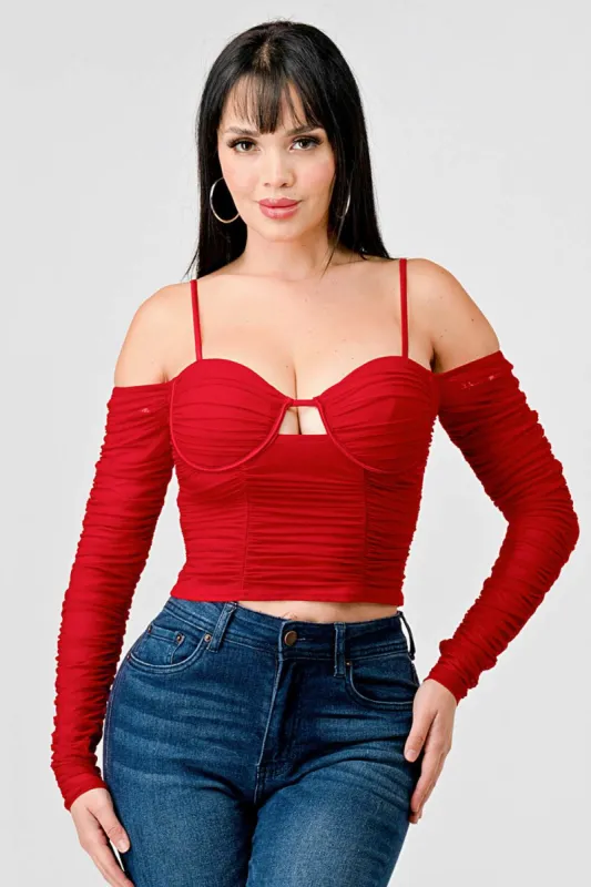 LUXE MESH SWEETHEART KEYHOLE COLD SHOULDER TOP sold by privy