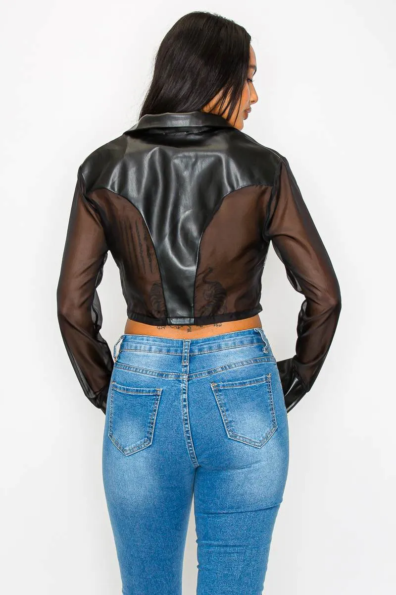 CHIC ORGANZA SEE-THRU PLEATHER DETAIL CROPPED TOP sold by privy product image thumbnail 4