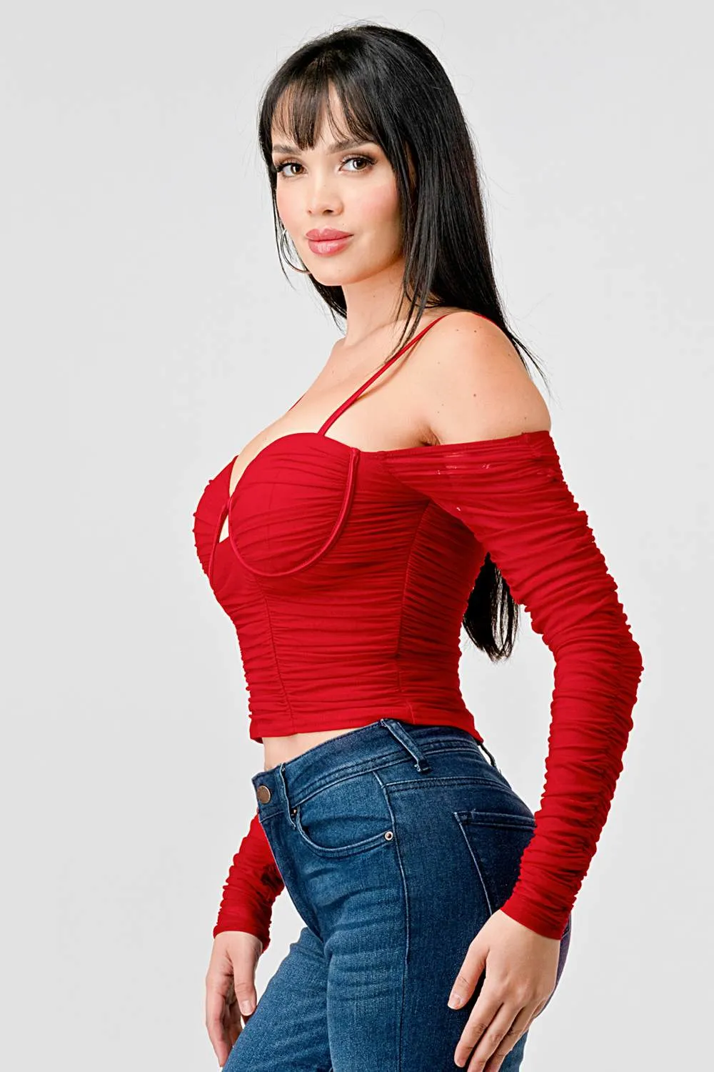 LUXE MESH SWEETHEART KEYHOLE COLD SHOULDER TOP sold by privy product image thumbnail 2