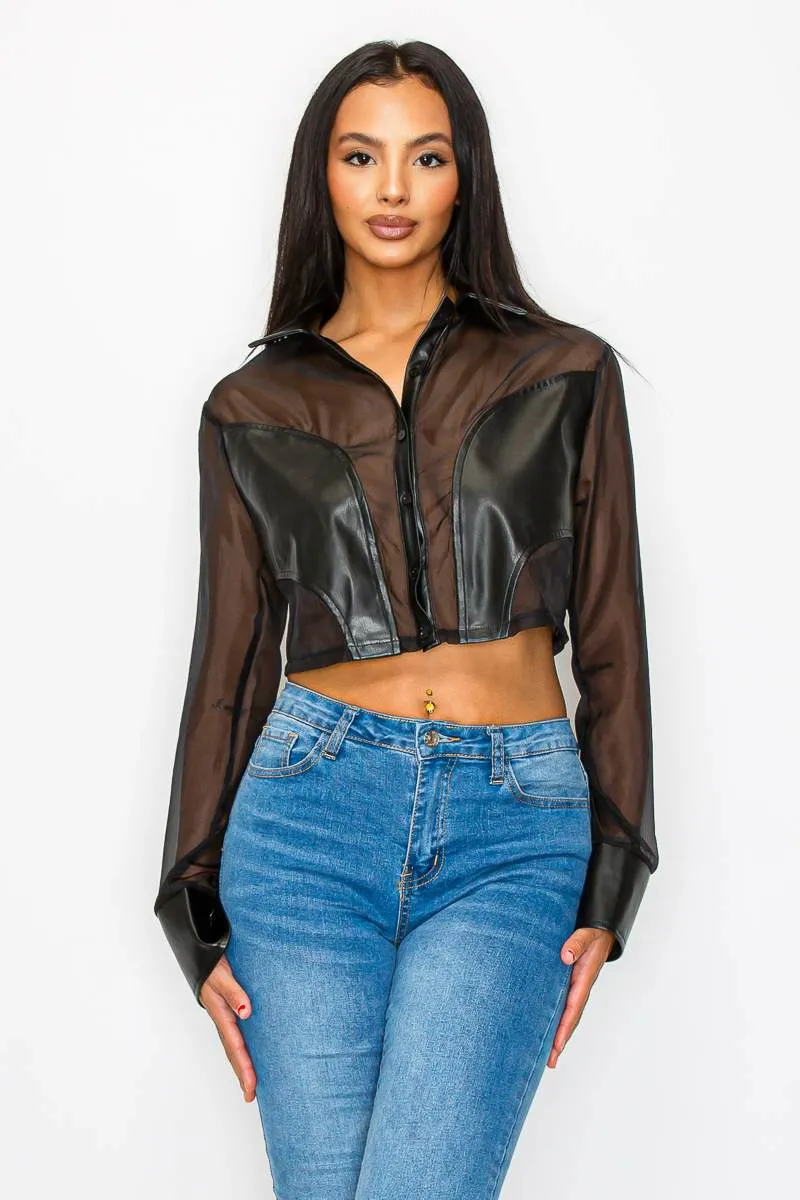 CHIC ORGANZA SEE-THRU PLEATHER DETAIL CROPPED TOP sold by privy product image thumbnail 2