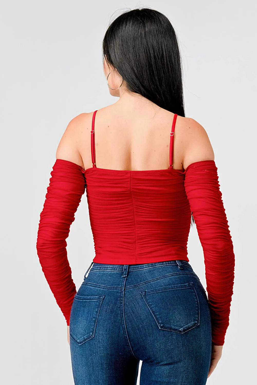LUXE MESH SWEETHEART KEYHOLE COLD SHOULDER TOP sold by privy product image thumbnail 3