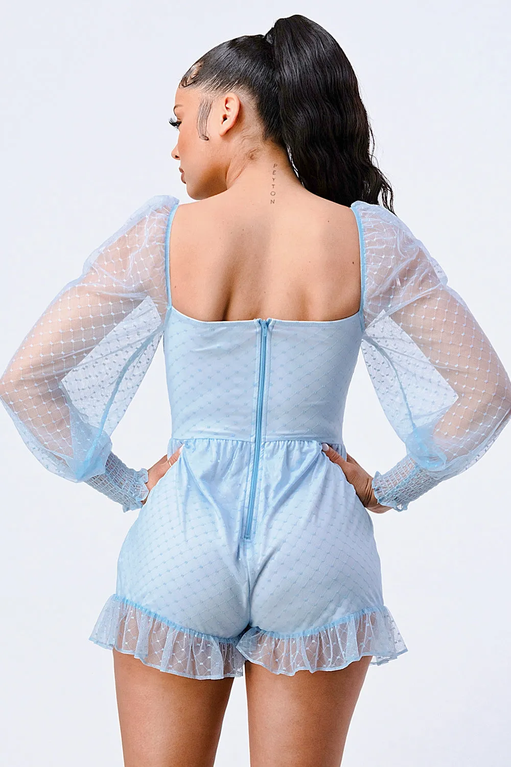 POLKA DOT MESH SWEETHEART RUFFLED ROMPER sold by privy product image thumbnail 3