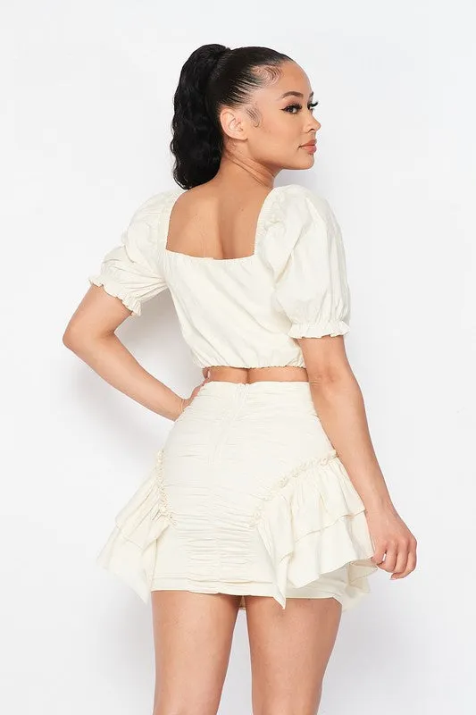 ULTRA POPLIN RUFFLE CINCHED TOP AND MINI SKIRT SET sold by privy product image thumbnail 4