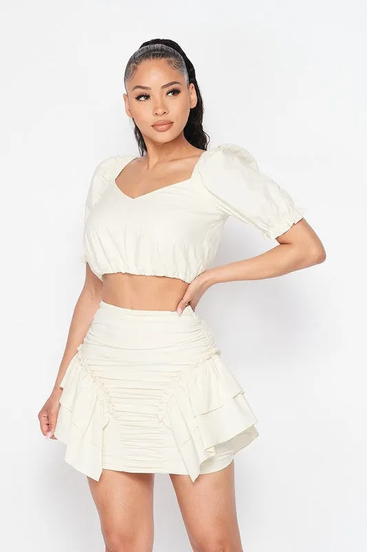 ULTRA POPLIN RUFFLE CINCHED TOP AND MINI SKIRT SET sold by privy product image thumbnail 2