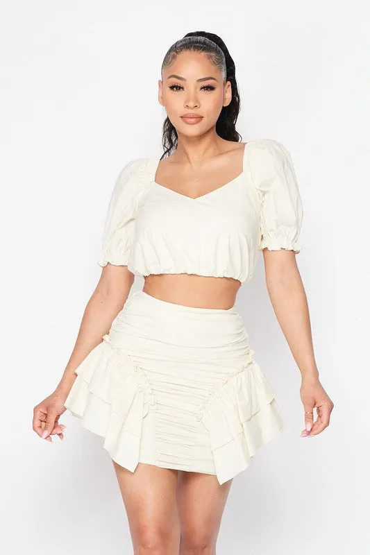 ULTRA POPLIN RUFFLE CINCHED TOP AND MINI SKIRT SET sold by privy product image thumbnail 3