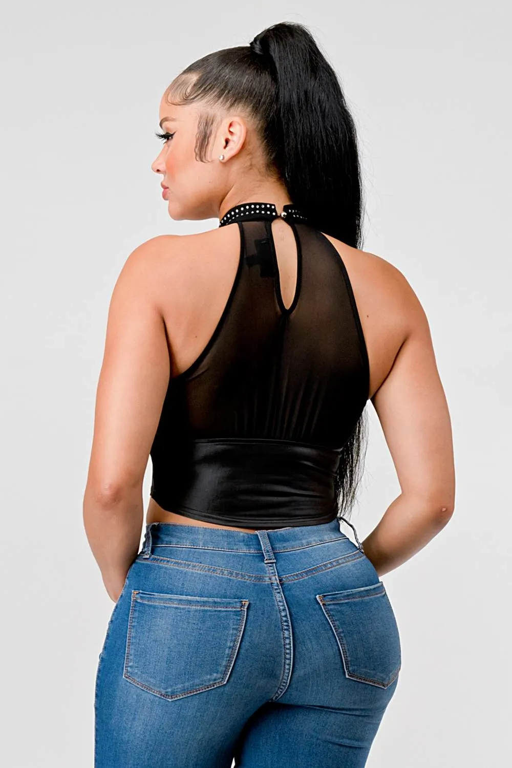 LUXE COATING RHINESTONES TRIM HALTER TANK TOP sold by privy product image thumbnail 4