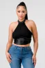 LUXE COATING RHINESTONES TRIM HALTER TANK TOP sold by privy