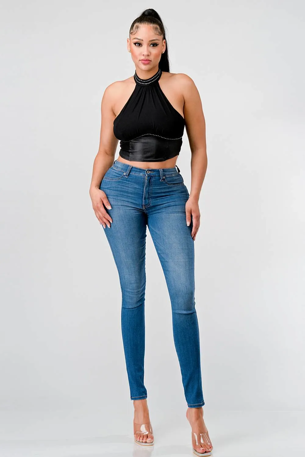 LUXE COATING RHINESTONES TRIM HALTER TANK TOP sold by privy product image thumbnail 5