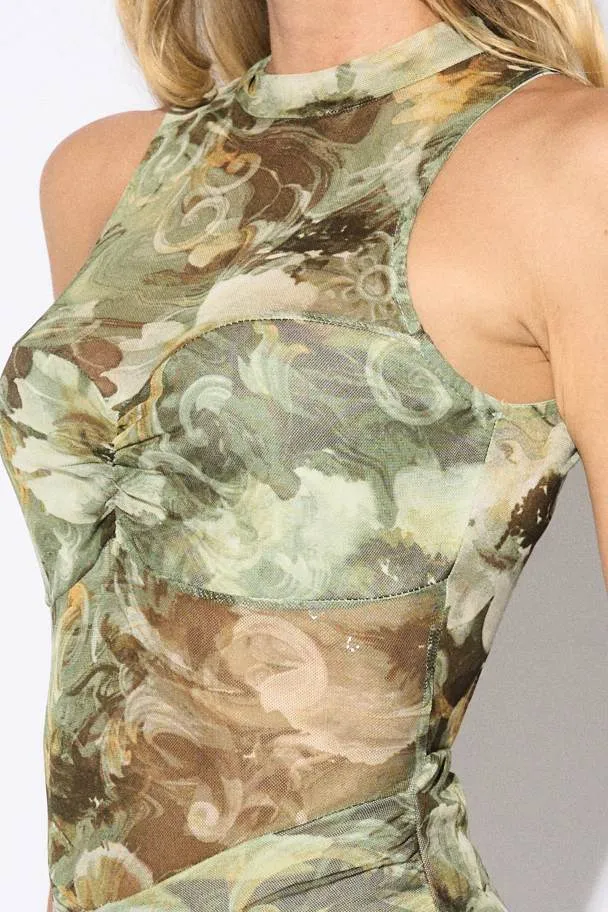 FLORAL PRINT MESH HALTER NECK BODYCON MINI DRESS sold by privy product image thumbnail 5