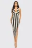 SEXY STRIPE HALTER NECK OPEN BACK SLIT MIDI DRESS sold by privy