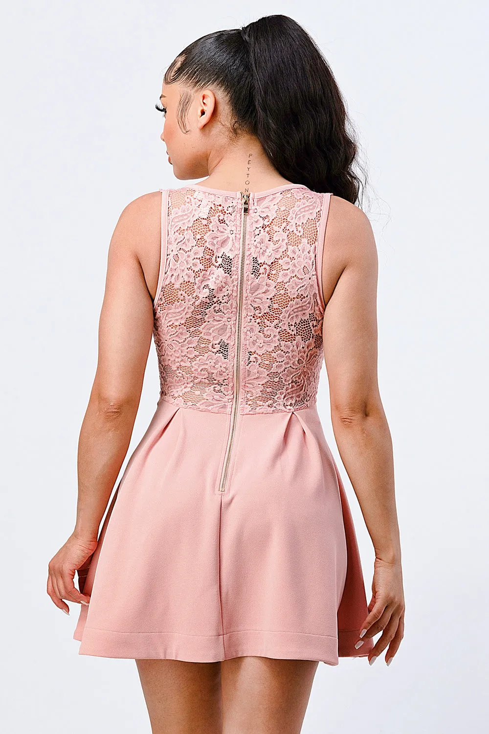 SURPLICE WITH LACE PLEATED FIT AND FLARE DRESS sold by privy product image thumbnail 4