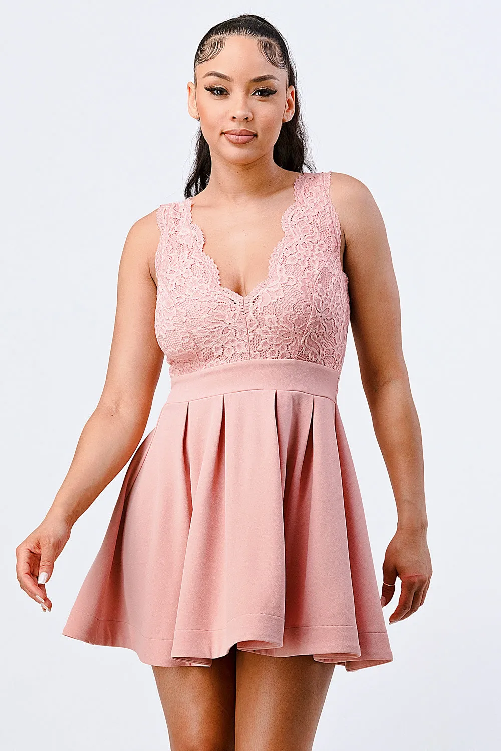 SURPLICE WITH LACE PLEATED FIT AND FLARE DRESS sold by privy product image thumbnail 2