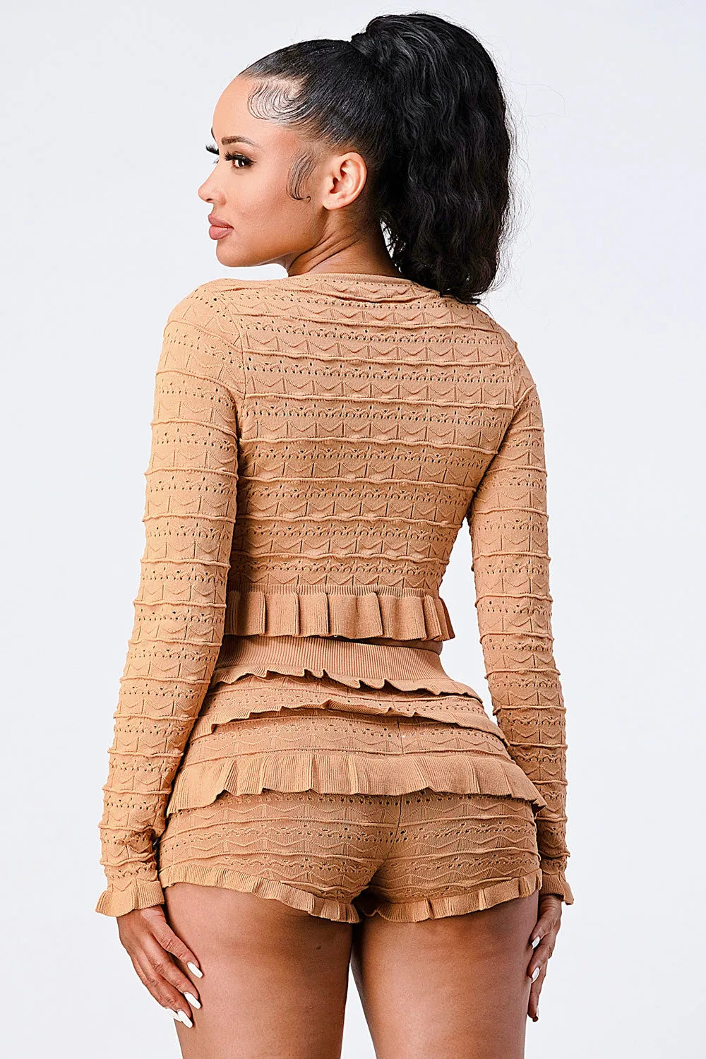 UNIQUE FABRIC FANCY FRONT TIE RUFFLED HEM CROP TOP sold by privy product image thumbnail 3