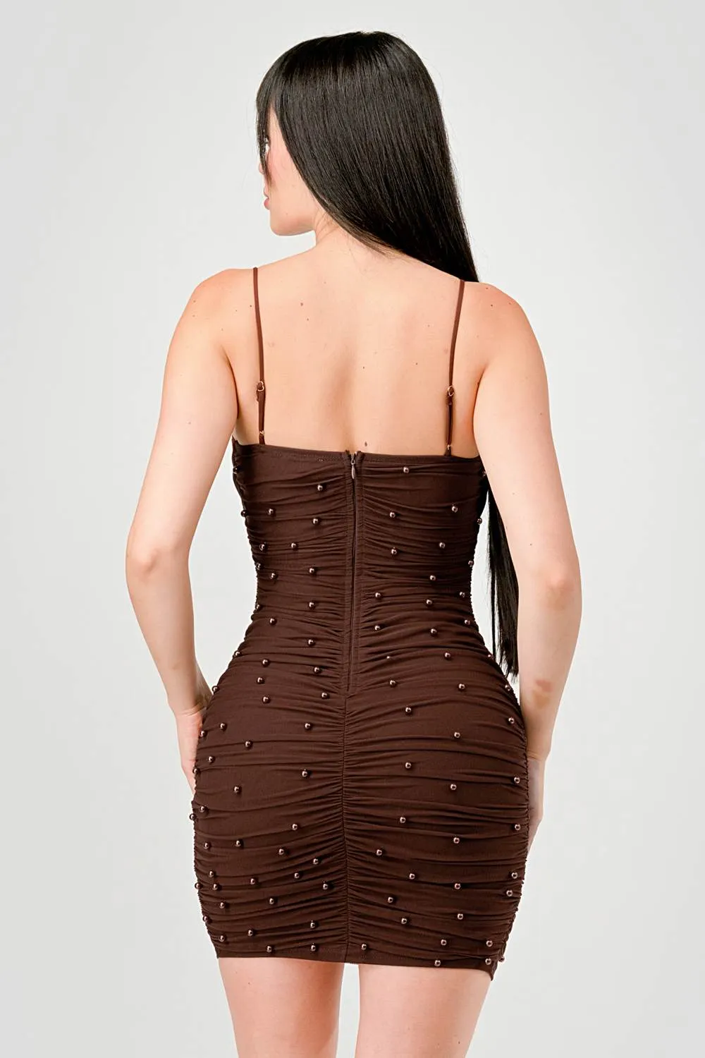 PEARL MESH RUCHED SLEEVELESS BODYCON MINI DRESS sold by privy product image thumbnail 3