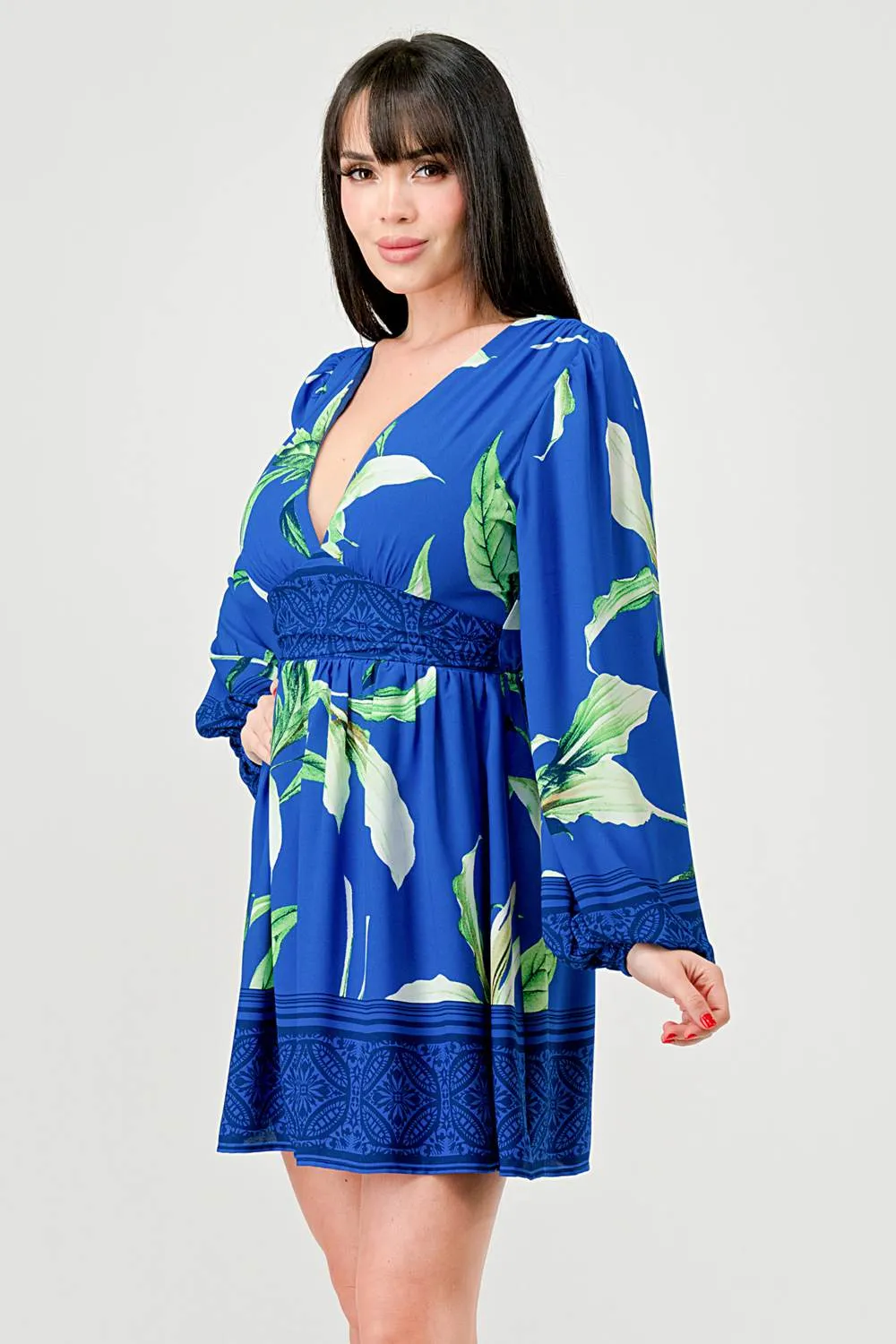 WOOL DOBBY PRINT DRAWSTRING LACE BACK MINI DRESS sold by privy product image thumbnail 3