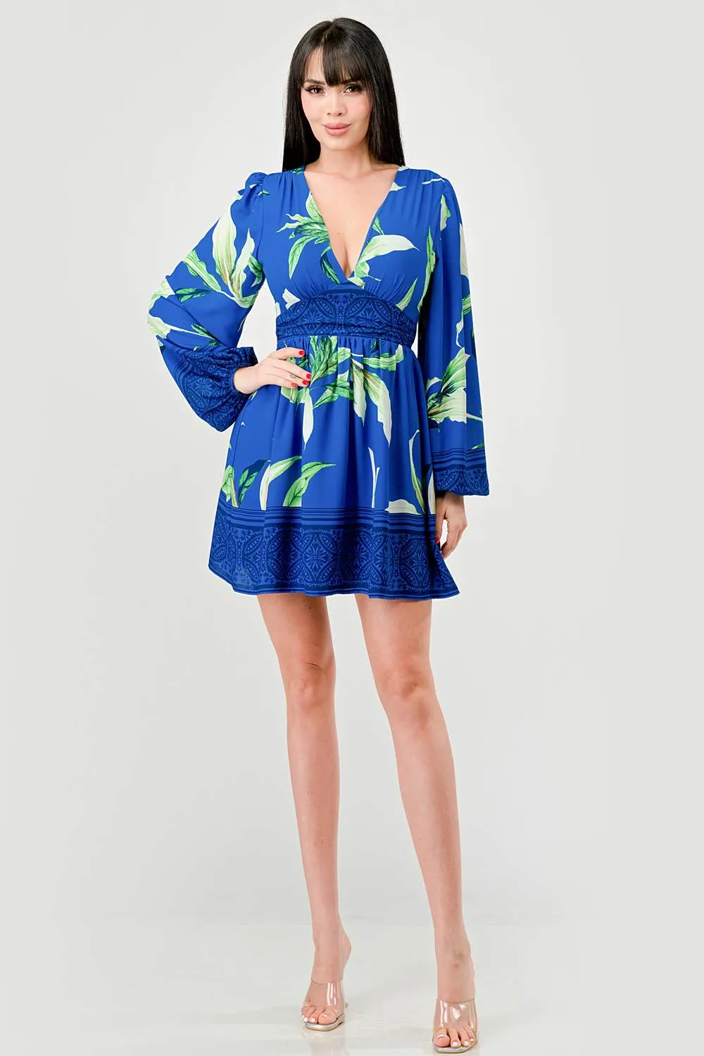 WOOL DOBBY PRINT DRAWSTRING LACE BACK MINI DRESS sold by privy product image thumbnail 5