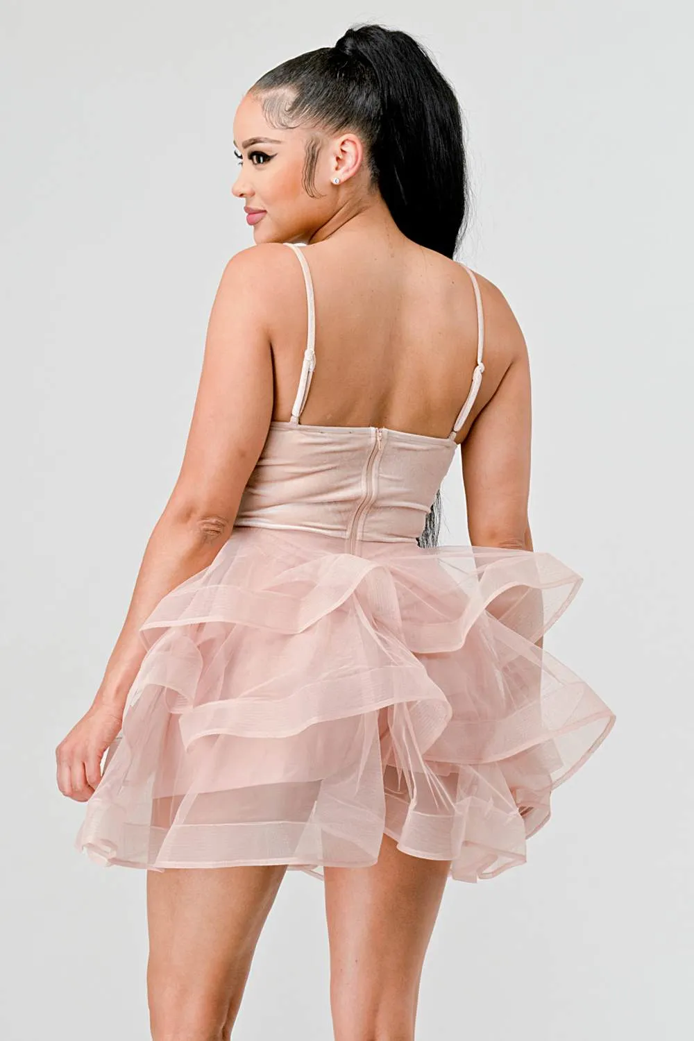 LUXE VELVET EMBELLISHED BUST SHEER RUFFLE DRESS sold by privy product image thumbnail 3