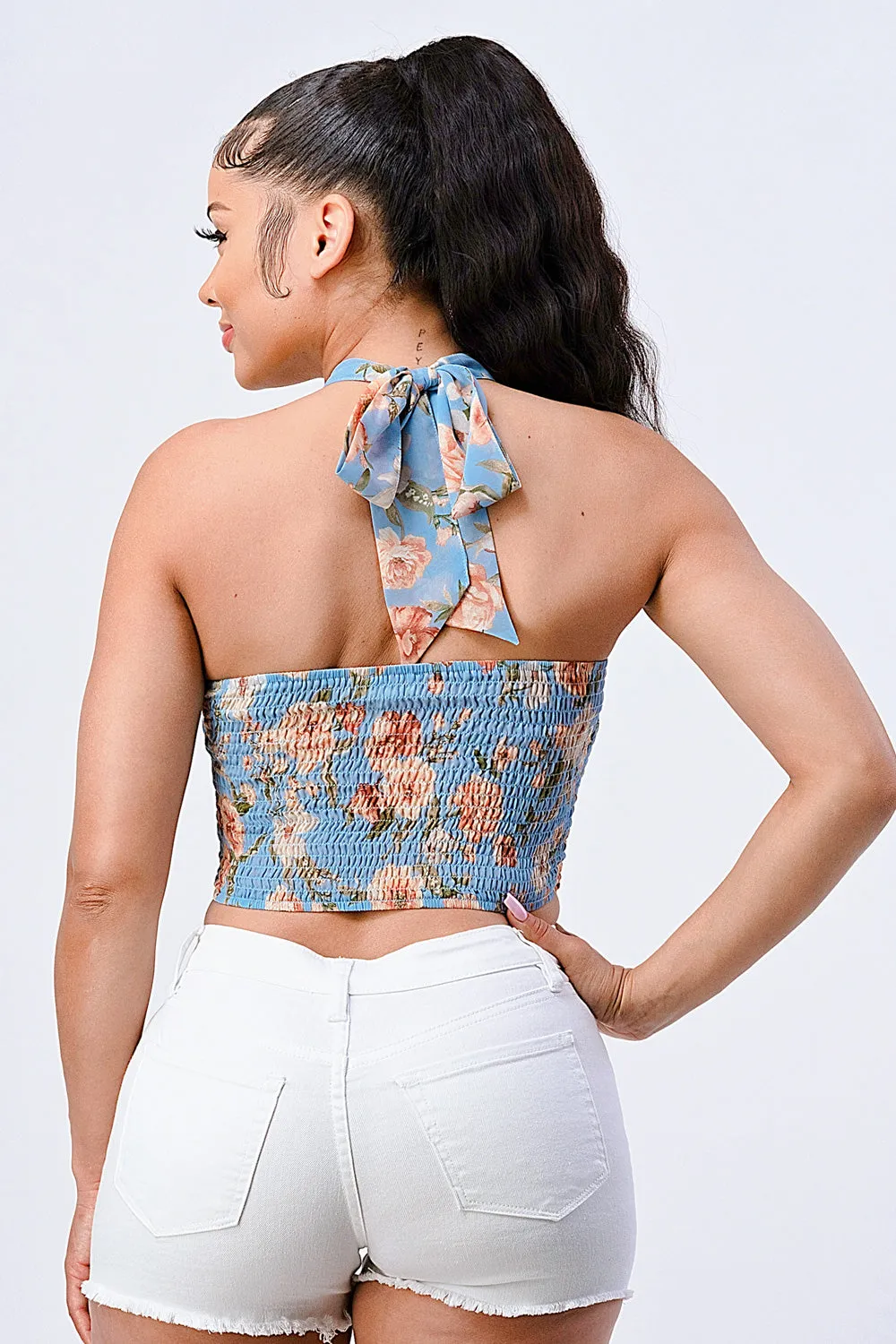 FLORAL HALTER SMOCKED TUBE TANK TOP sold by privy product image thumbnail 3